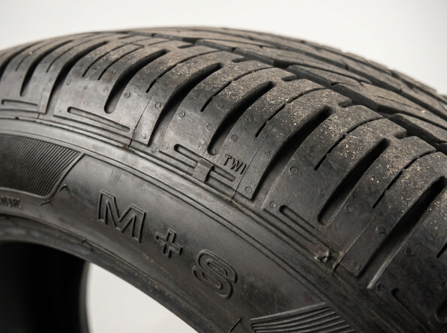 Marca M+S y testigo de desgaste TWI en un neumático